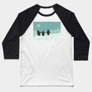 Penguin family walking in the moonlit snow Baseball T-Shirt